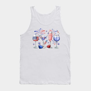 4th Of July Wine Glasses, Independence Day, USA Flag Tank Top